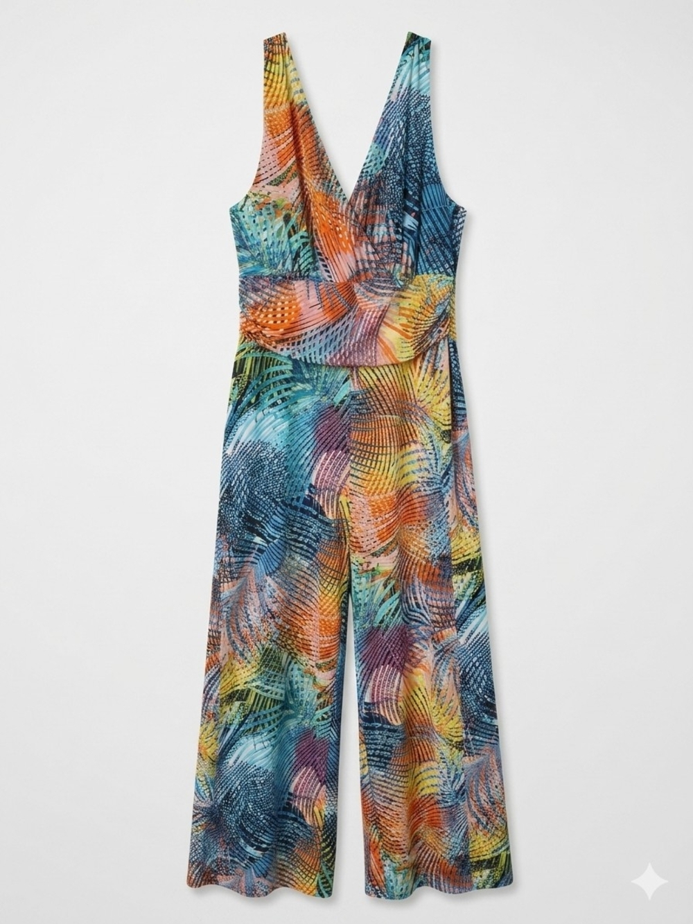 The Alex Jumpsuit XL Multicolor Tropical Palm Leaf Print Wide Leg